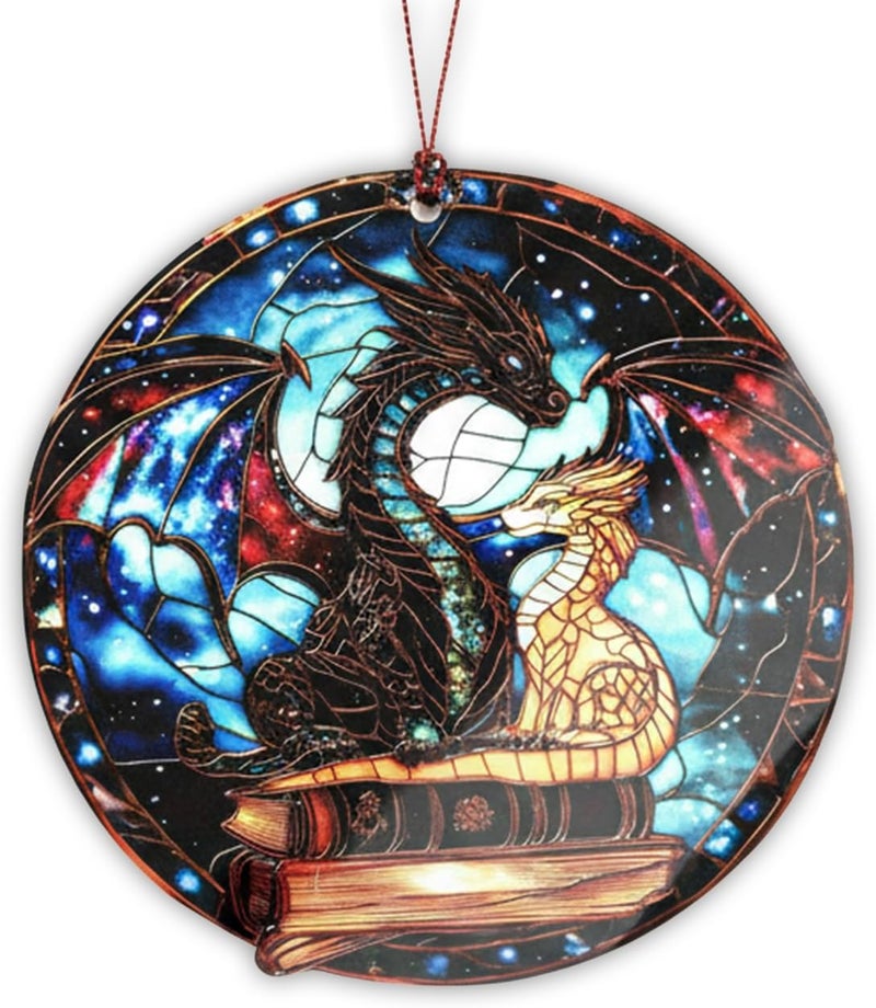 NELXI Dragon Gifts for Women Man, Dragon Book, Fantasy Ornament, Gothic Style Decor, Mystical Art Hanging Keepsake, Cosmic Inspired Design, Reading Lover Display, Unique Home Accent, Enchanting Collector - Image 1